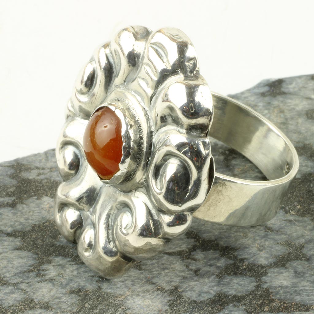 Art noveau ring af sterlingsølv med rav - str: 55