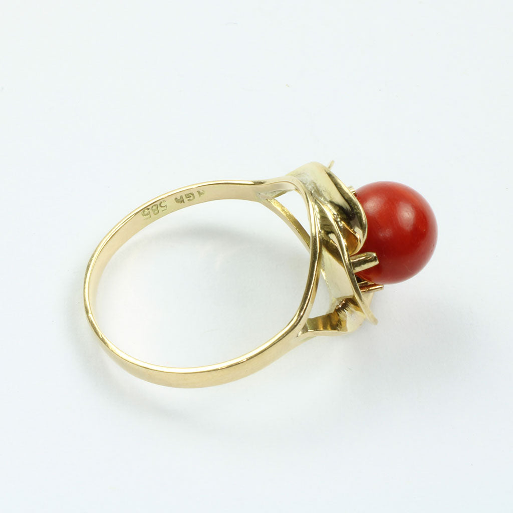 Hugo Grün ring med koral 14K guld - str: 57