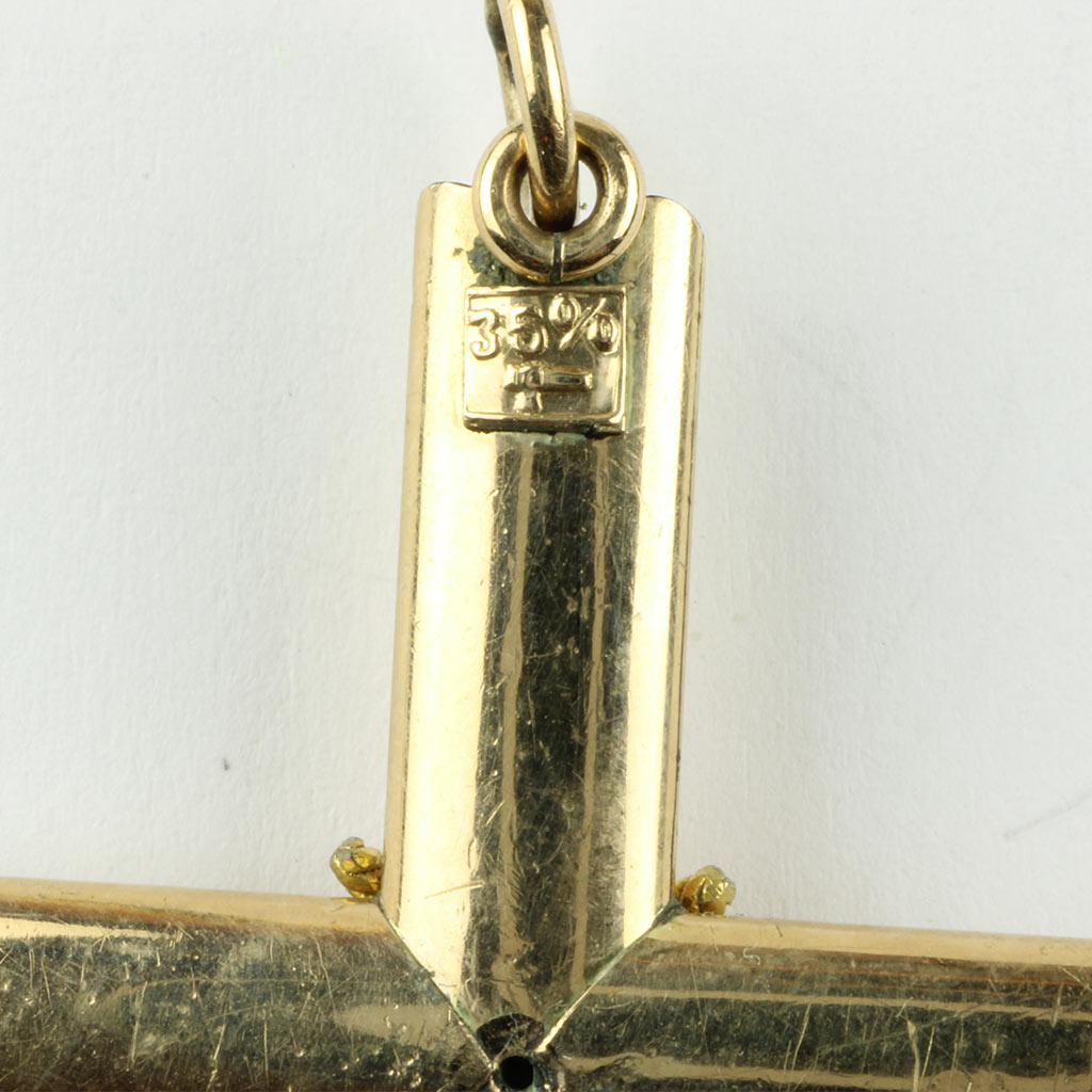 Antik stort kors vedhæng af 9K guld ca. år 1890