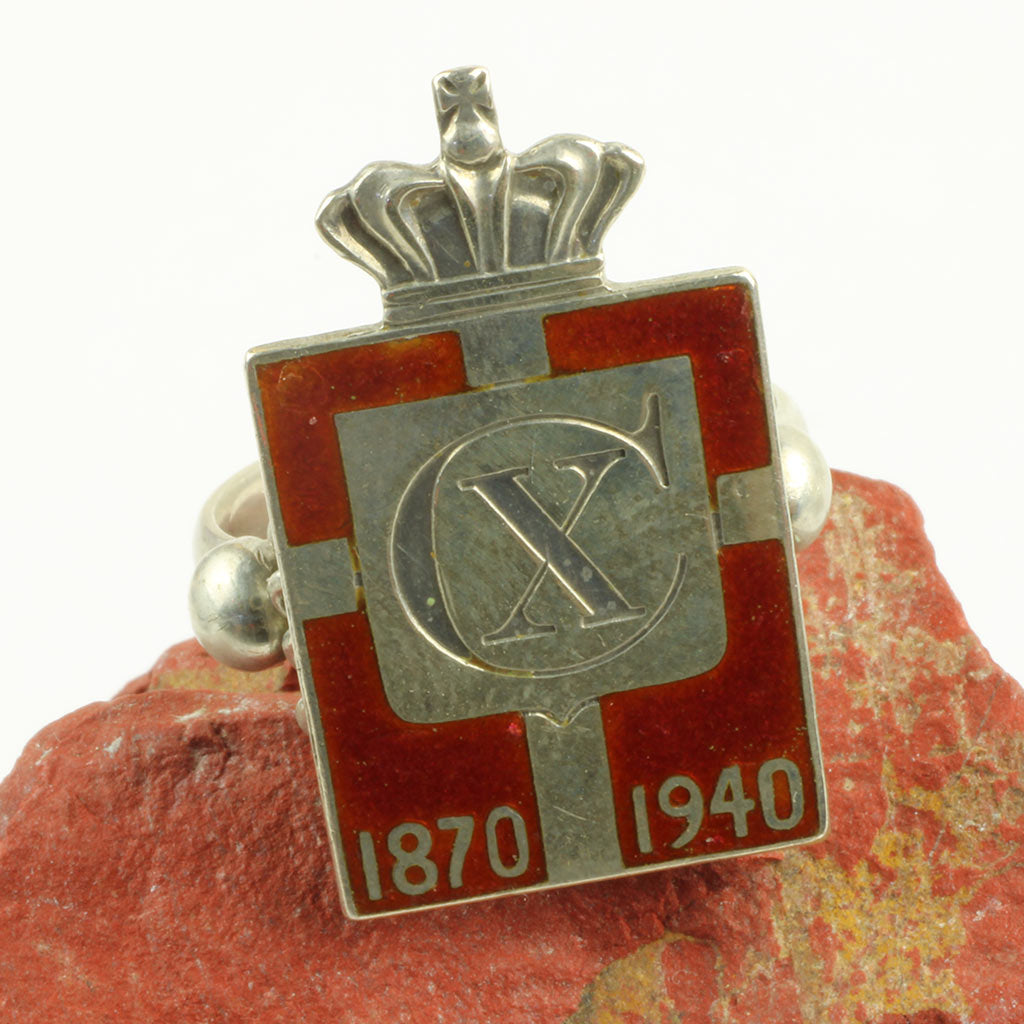 Ring med påmonteret kongemærke 1870-1940 i sterlingsølv