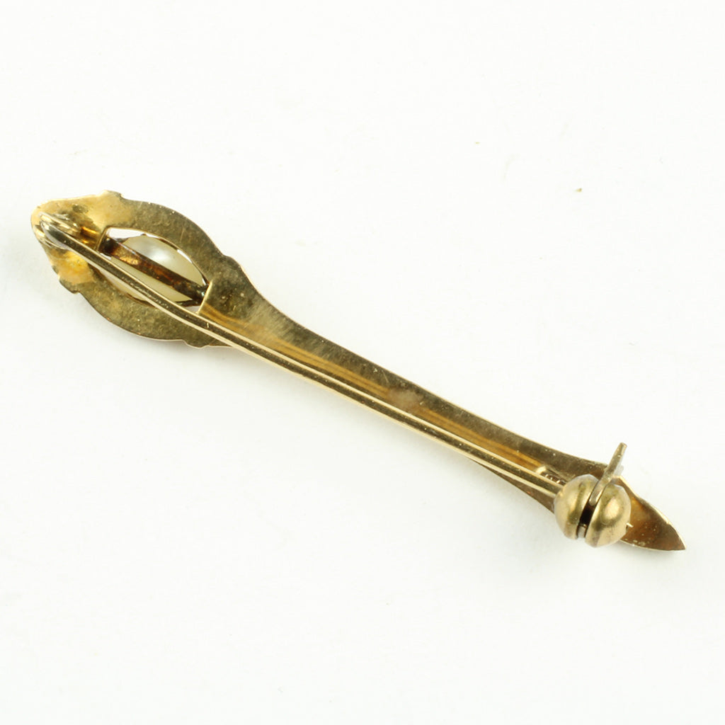Antik fakkelformet broche med perle af 8K guld ca. år 1890