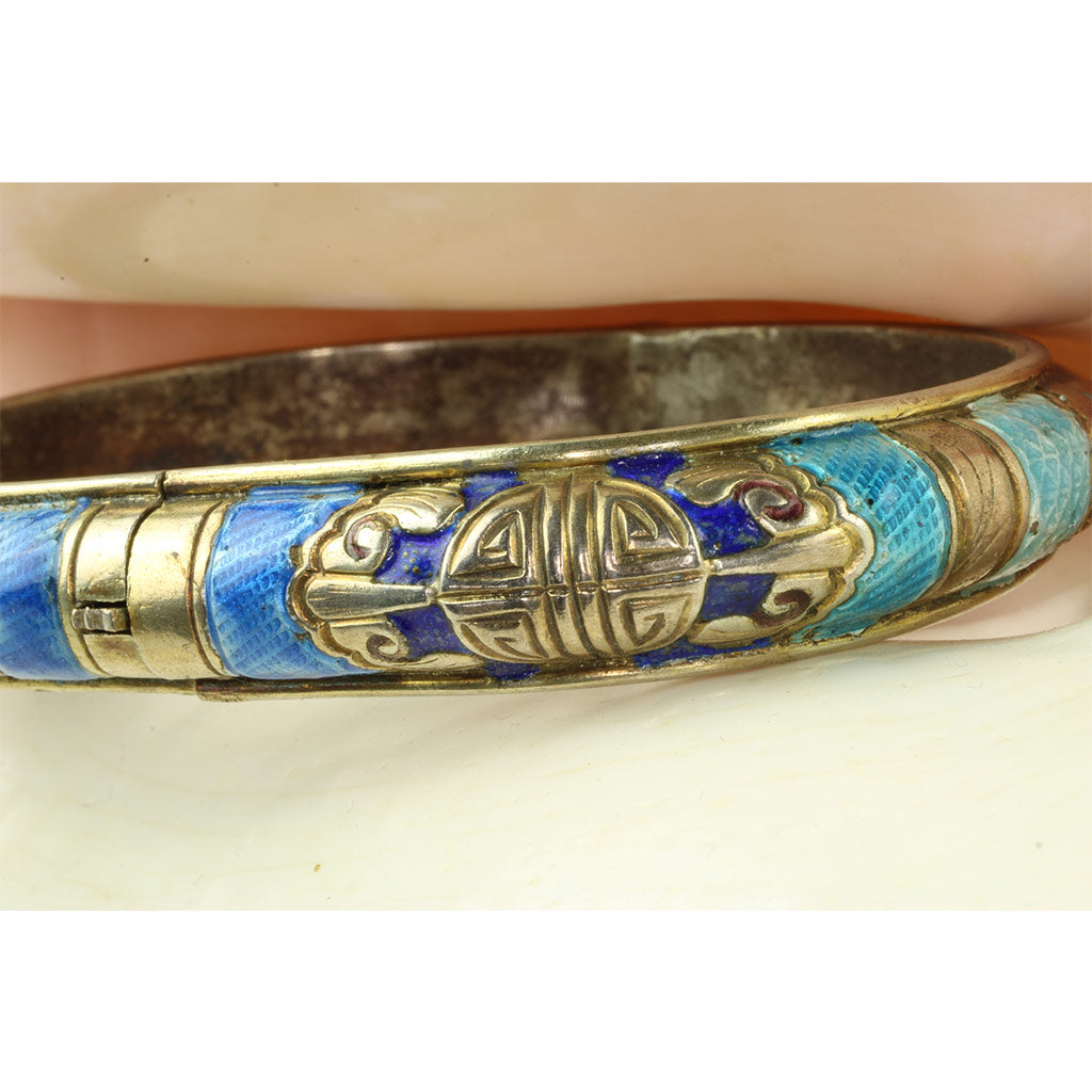 Antik kinesisk armbånd af sølv med emalje ca. år 1920
