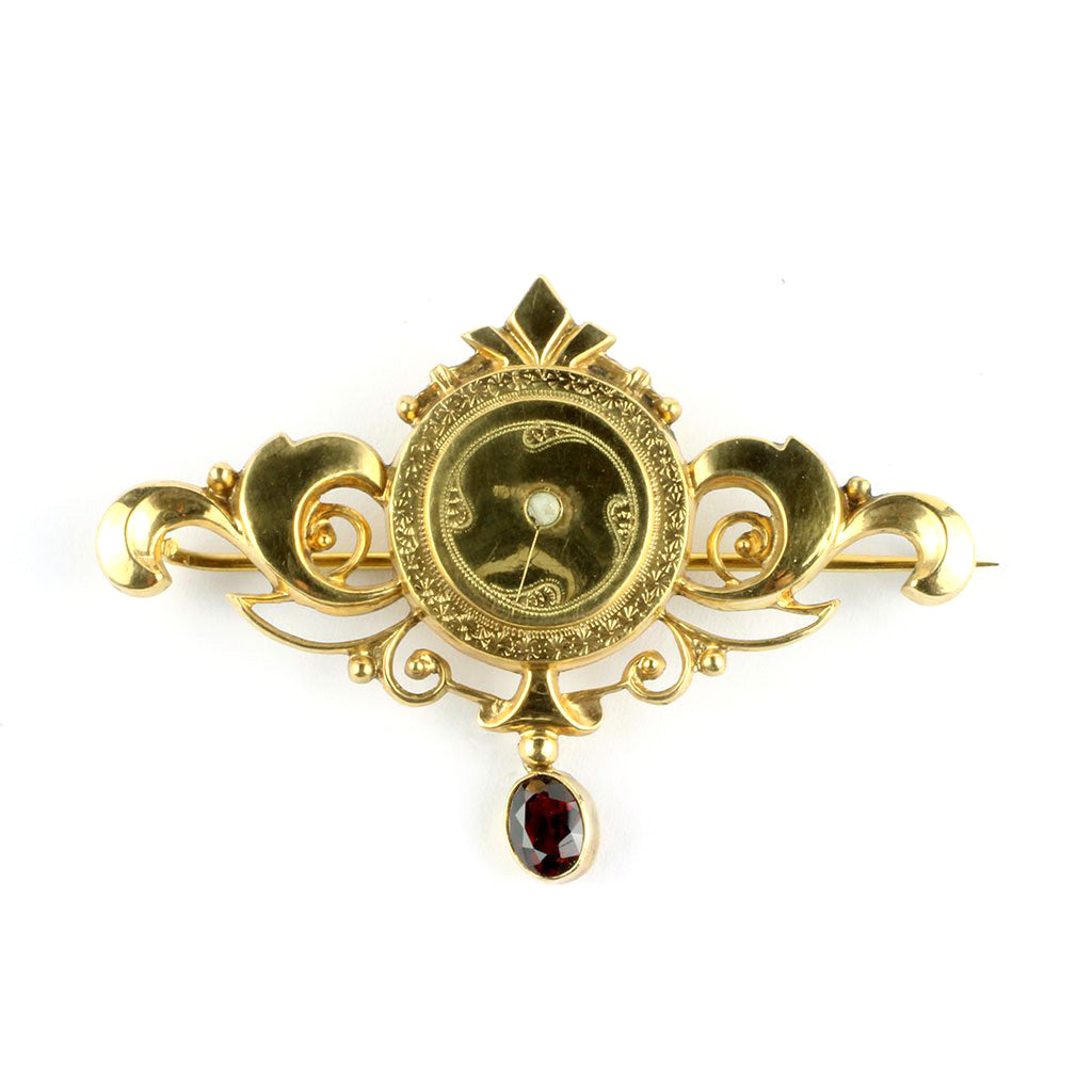 Charmerende Victoriansk broche fra ca. 1900 med lille granat