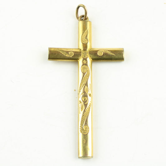 Smukt antikt kors af guld eller guldblik med prikgravering