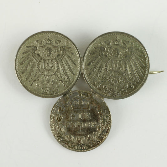 Mønt broche bestående af to tyske ti Pfennig