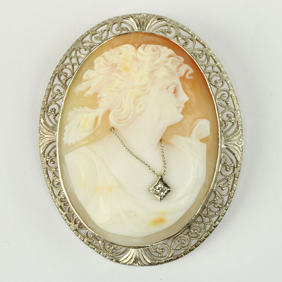 Broche Camée Vintage – Plaqué Or, Coquillage Sculpté – Style Élégant Et Rétro